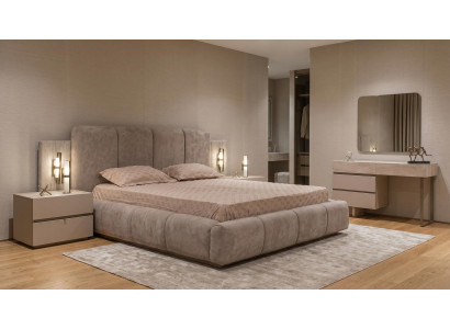 Schlafzimmer Set Modernes Beige Stauraumbett Stoff Bett Luxus Design