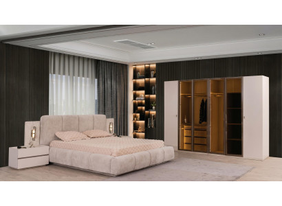 Schlafzimmer Set Modernes Beige Stauraumbett Stoff Bett Luxus Design