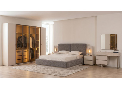 Schlafzimmer Set Modernes Doppelbett Grau Stoff Bett Luxus Design bequem