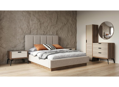 Schlafzimmer Set Modern DoppelBett Nachttische(2x) Kommode Spiegel Luxus