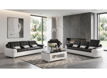 Sofa Set 3+3+1 Modern Schwarz Weiß Premium LED Couchtisch Komfort *