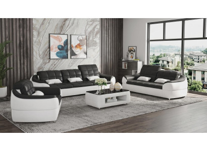 Sofa Set 3+2+1 Modern Schwarz Premium LED Couchtisch Luxus Exklusiv *