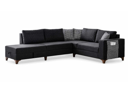 Großes Ecksofa Grau Stoff L-Form Couch bequem mit Holzbeinen