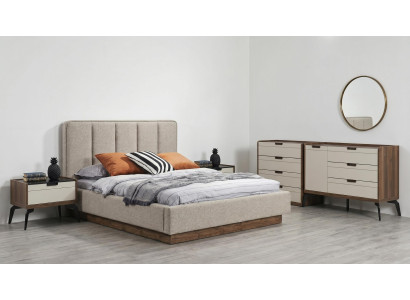 Schlafzimmer Set Modern Bett Nachttische(2x) Kommode Spiegel Holz Design