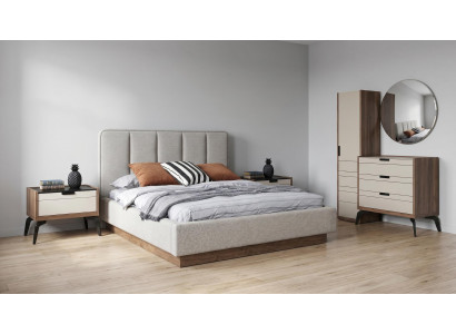 Schlafzimmer Set Modern Bett Nachttische(2x) Kommode Spiegel Holz Design