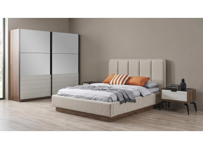 Schlafzimmer Set Modernes Grau DoppelBett Kleiderschrank Luxus bequem