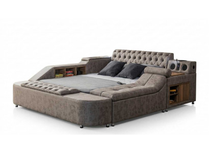 Chesterfield Polsterbett Luxus mit Stauraum Lautsprecher und Komfort Kopfteil
