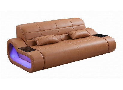 2-Sitzer Ledersofa Modern Braun Elegant LED Ablage Komfort Design *