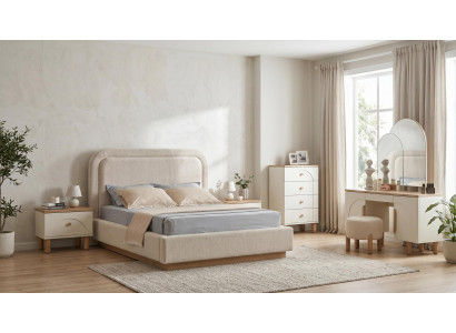 Schlafzimmer Set Stilvolles Bett Nachttische(2x) Kommode Schreibtisch Weiß