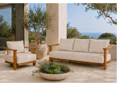 Gartenlounge Set 3-Sitzer Sofa Sessel Beige Kissen Modern Neu