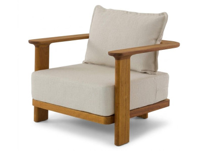 Gartensessel Beige Kissen Armlehnen Holz Elegantes Stilvolles Komfort