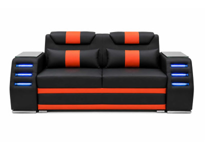 Modernes Sofa 2 Sitzer schwarz Kunstleder bequeme Polstercouch LED Design *