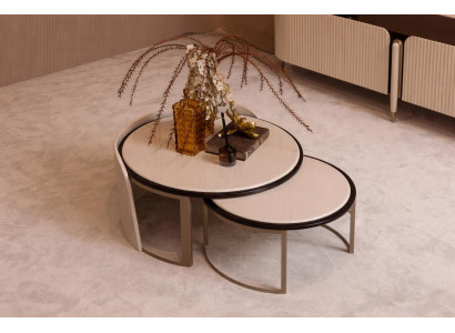 Komfortables Wohnzimmer Couchtisch Duo Rund Beige