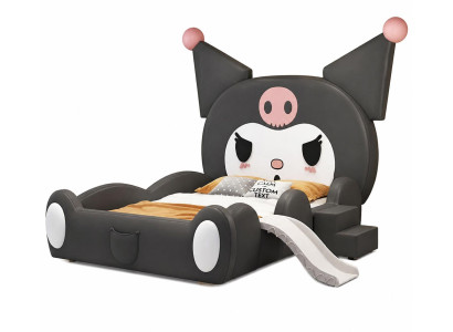 Schwarzes Kinderbett Kuromi mit Rutsche und Treppe Kindermöbel