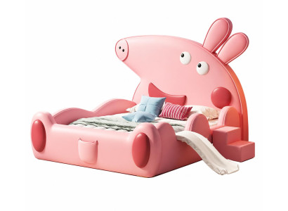 Rosa Kinderbett mit Rutsche Peppa Pig Leder für Mädchen Kindermöbel