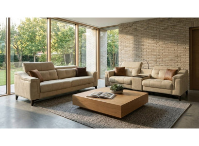 Gemütliche Beige Sofagarnitur Stilvoller 3-Sitzer Zweisitzer 2tlg