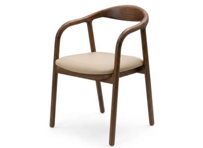 Stuhl beige braun Armlehnen aus Holz modern elegant Wohnzimmer Komfort