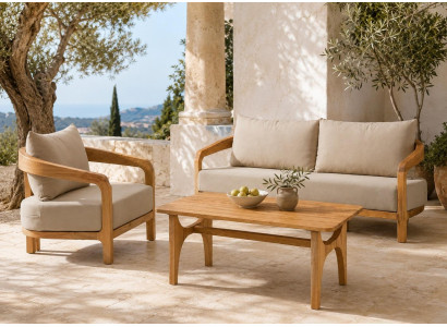 Gartenlounge Set 3-Sitzer sofa Sessel Beige Kissen Modern Couchtisch