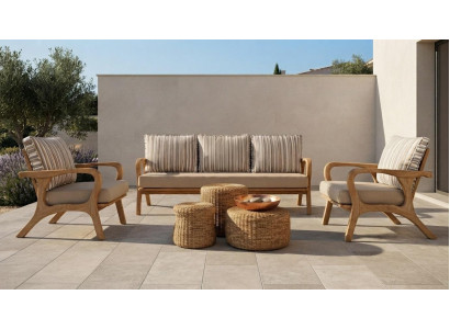 Gartenlounge Set 3-Sitzer Sofa Sessel Beige Kissen Modern Elegant