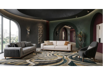 Luxus Sofa Set Grau und Beige mit Sessel Modern Wohnzimmer Design