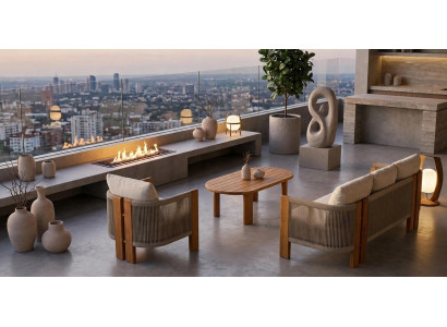 Gartenlounge Set 3Sitzer sofa Sessel Beige Kissen Couchtisch Holz Neu