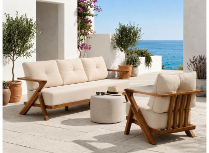 Gartenlounge Set 3-Sitzer Sofa Sessel Beige Kissen Komfort Neu