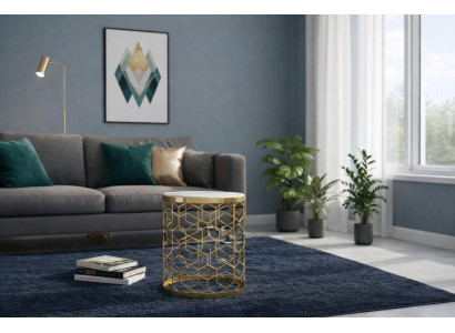 Gold Beistelltisch mit Weiss Tischplatte Luxus Design