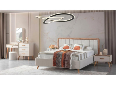 Schlafzimmer Set Bett Schrank 2x Nachttische Kommode Spiegel Hocker Hell
