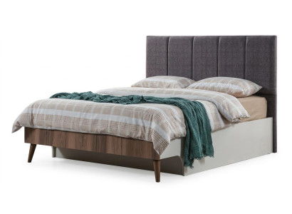 Grau-Braunes Polsterbett Stilvolles Doppelbett Designer Stoffbetten