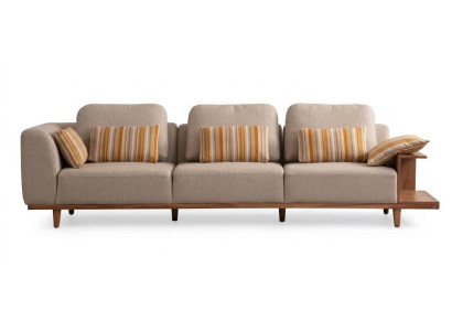 Komfort 3-Sitzer Sofa Moderner Wohnzimmer Armlehnen Beige Stoff