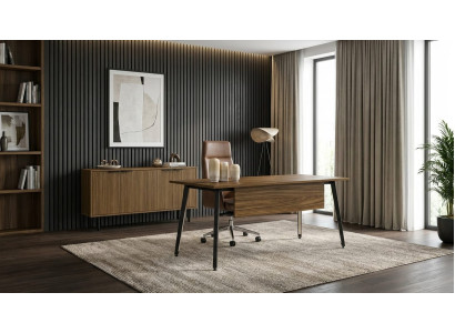 Designer Büro-Set Exklusiver Schreibtisch Robustes Holz Sideboard