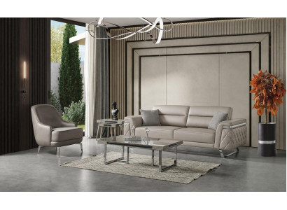 Modern 3-Sitzer Sofa Sessel Beige Stoff Metall Wohnzimmermöbel