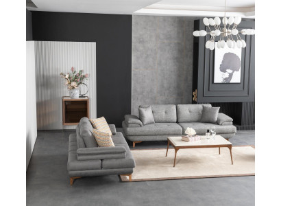 Graue Wohnzimmer Sofagarnitur Designer 3-Sitzer Polstersofa 2tlg