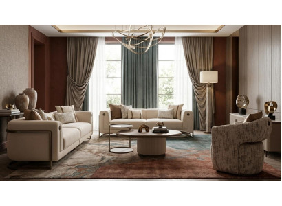 Moderne Beige Sofa Garnitur mit Sessel Couchtisch Beistelltisch