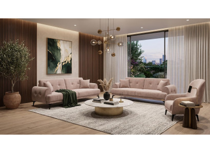 Luxuriöses beigefarbenes Wohnzimmer-Set Sofas Stoffsofas Designer