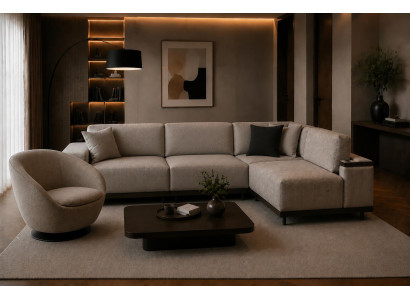 Elegantes Ecksofa in L-Form mit passendem Sessel