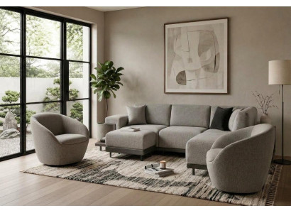 Modernes Wohnzimmer Set L-Form Ecksofa Zwei Sessel Komfort Premium