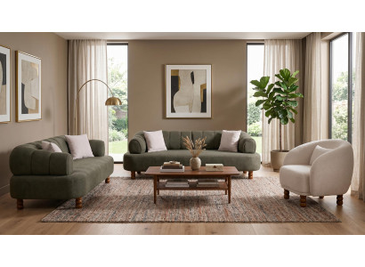 Beige-grünes Wohnzimmer-Set Sofas Stoffsofas Sessel modern