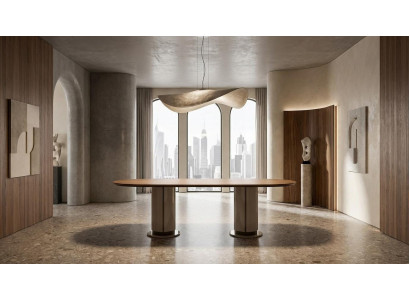 Moderne Esstisch mit Holzplatte und Designer Fuss