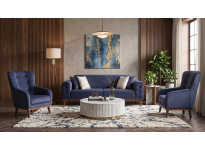 Blaues Wohnzimmer-Set Sofas Polstersofas aus Stoff zwei Sessel