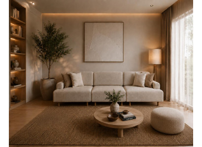 Komfortables Wohnzimmer Set mit modularem Sofa und praktischem Hocker