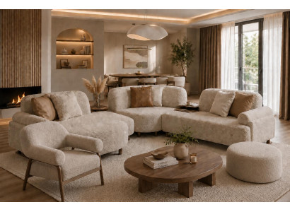 Komfortables Wohnzimmer Set mit großzügigem Ecksofa, Sessel und Sitzhocker