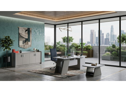 Graues Büro-Set Schreibtisch Schrank Couchtisch Designermöbel  modern