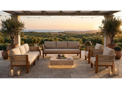 Gartenlounge Set 3-Sitzer Sofa Sessel Beige Design Stilvoll Bequem