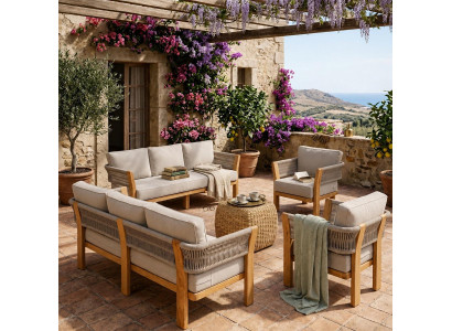 Gartenlounge Set 3-Sitzer Sofa Sessel Beige Kissen Modern Elegant Neu