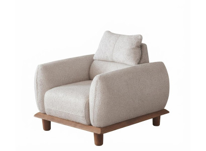 Moderner Weißer Sessel Stoff mit Holzrahmen Wohnzimmer Luxus