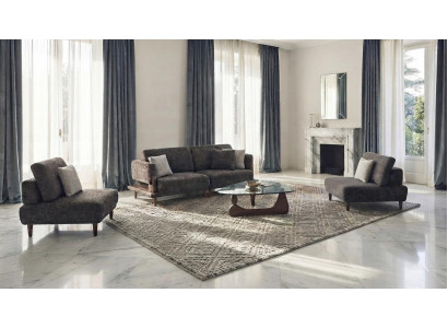 Designer Graue Polstergarnitur Stoffsofa 2x Relaxsessel 3tlg Set