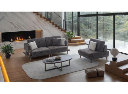 Moderne Graue Couchgarnitur Designer 3-Sitzer Stoffsessel 2tlg
