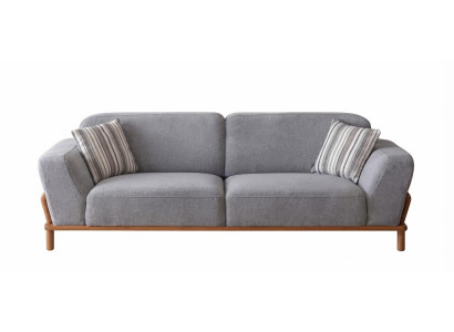 Graues 3-Sitzer Sofa Modern Stoffbezug Holzrahmen Wohnzimmer