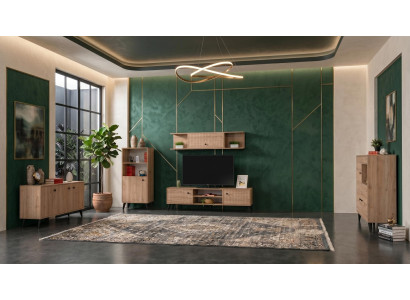 Stilvolles braunes Wohnzimmer-Set TV-Möbel Konsole Bücherregale